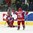 PREROV, CZECH REPUBLIC - JANUARY 11: Russia's Tatyana Shatalova #15 and Yekaterina Dobrodeyeva #26 celebrate after a second period goal against the Czech Republic during quarterfinal round action at the 2017 IIHF Ice Hockey U18 Women's World Championship. (Photo by Steve Kingsman/HHOF-IIHF Images)

